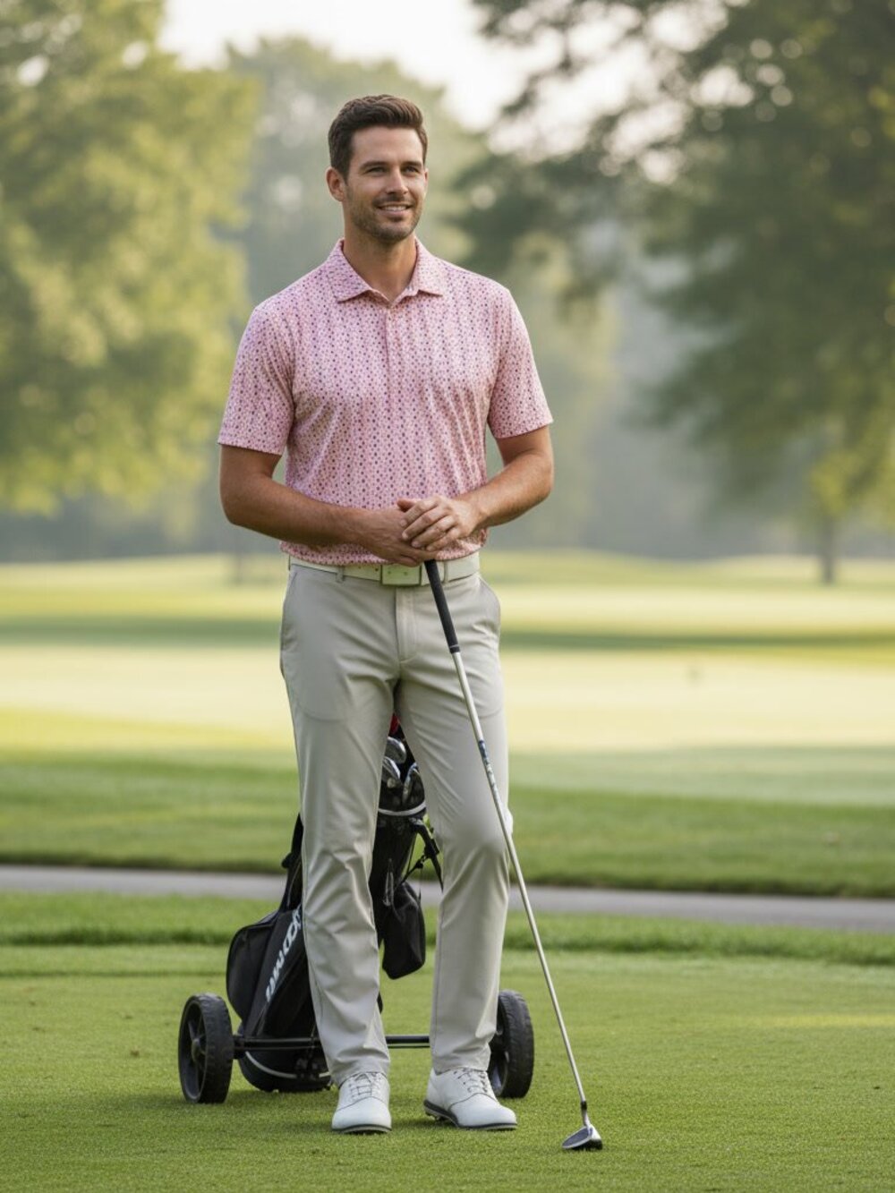 Walter Hagen Performance 11 Golf Polo Men's L Pink Golf Ball Tee Print